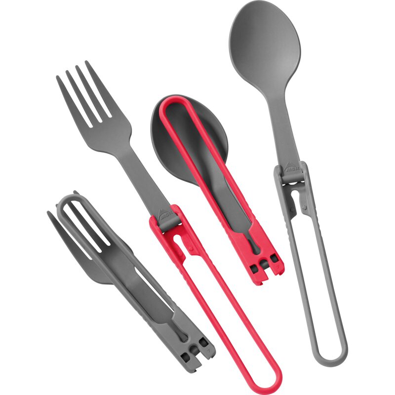 Folding Spoon & Fork Kit, 4pc - Red/Gray